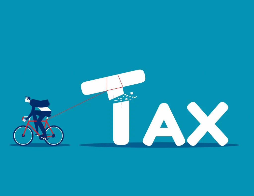 Sole Proprietor on bicycle dragging a Tax name